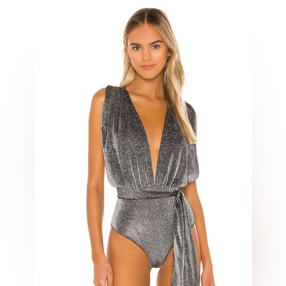 Superdown silver metallic cross back bodysuit